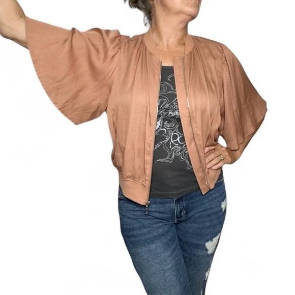 Eva Longoria Zip Front Batwing Jacket Dusty Rose Holiday Layer size Large - Picture 10 of 16